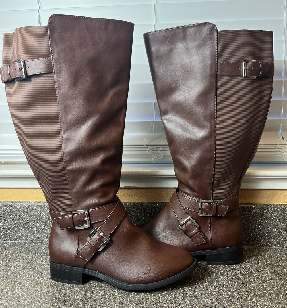 torrid Brown Tall Knee-High Combat Moto Boots